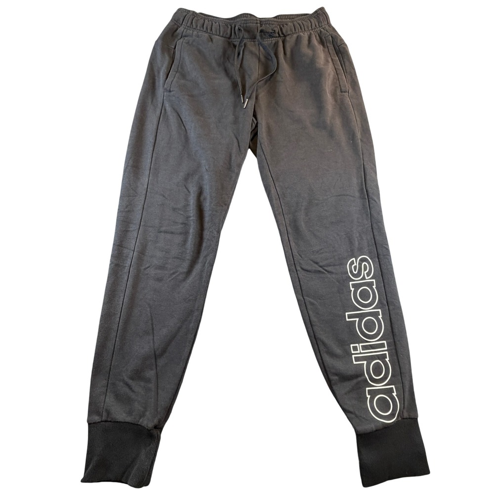 Adidas Essentials Linear Joggers Dark Gray Logo Sweatpants Mens Small